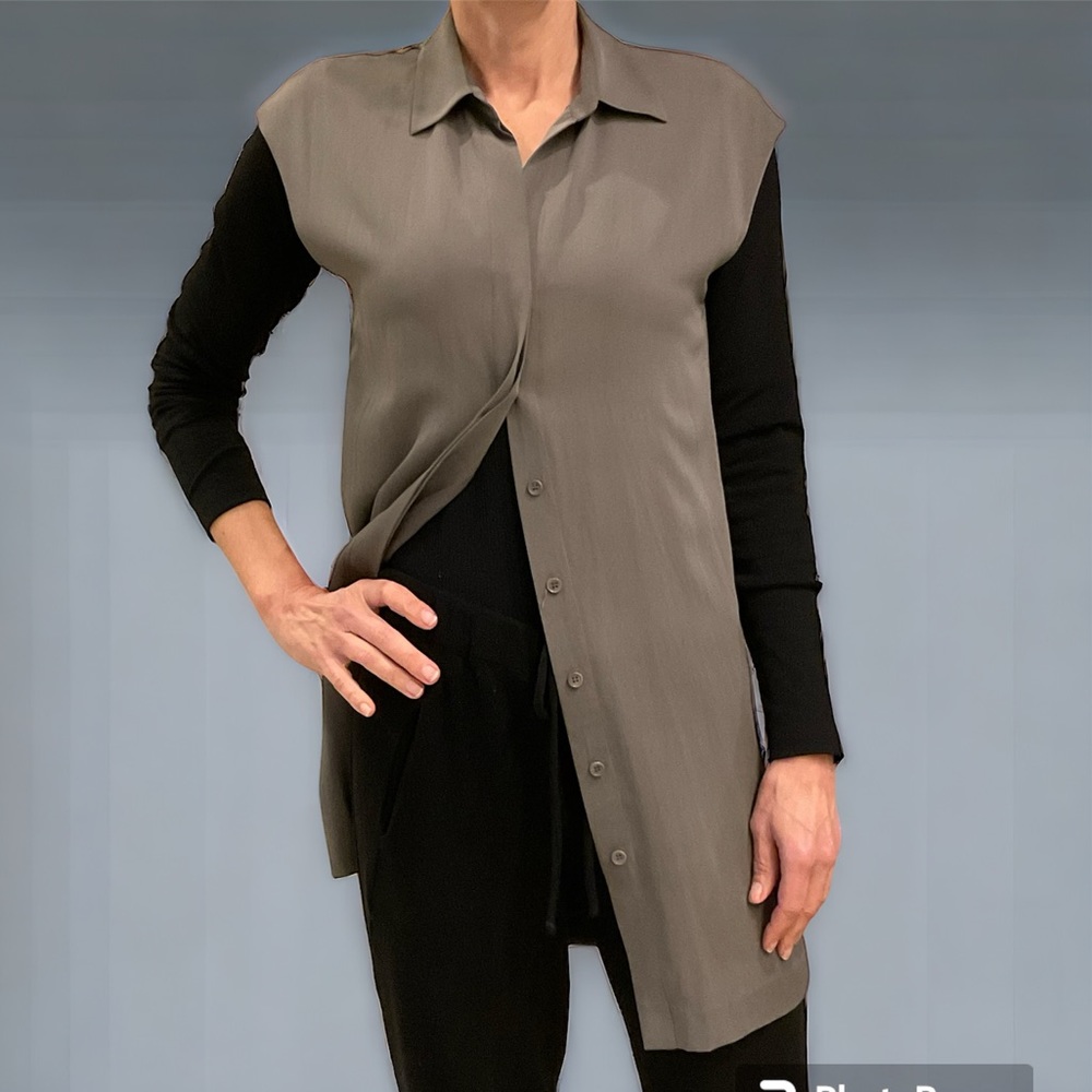 Theory Grey Silk Sleeveless Dress / Blouse, Button Front, Lined, Size 0, Luxury! - Picture 10 of 13